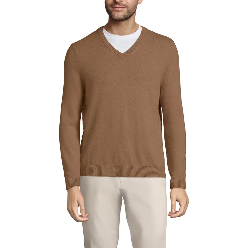 Lands' End Fine Gauge Cashmere V-neck Sweater in Classic Camel Cover