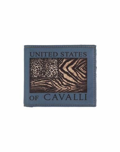 Roberto Cavalli Man Wallet Slate blue Polyester, Calfskin Cover