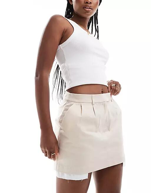 Miss Selfridge cotton exposed pocket tailored mini skirt in stone-Neutral Cover