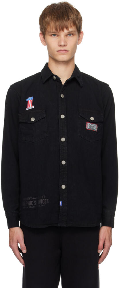 DEVÁ STATES Black Printed Denim Shirt Cover