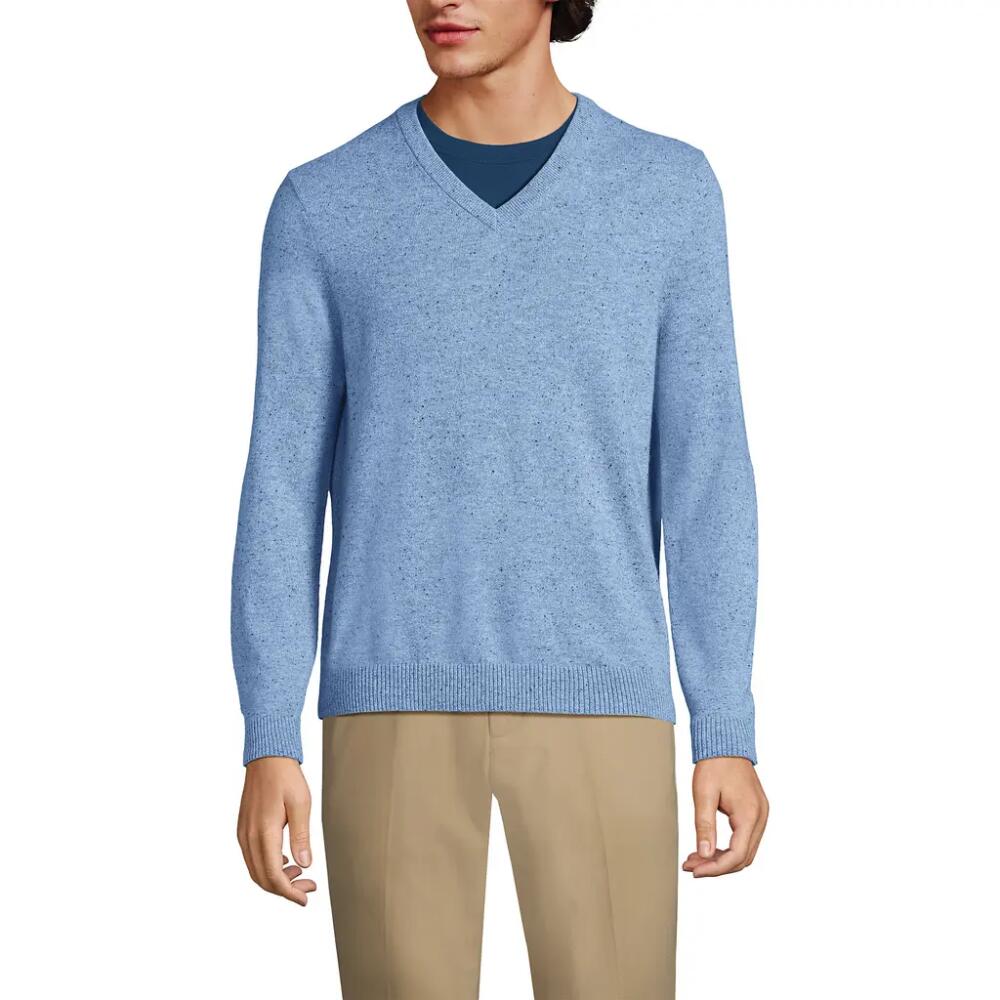 Lands' End Fine Gauge Cashmere V-neck Sweater in Cloudy Blue Heather Donegal Cover