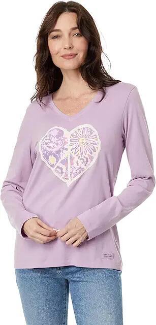 Life is Good Peace in Heart Long Sleeve Crusher Vee (Violet Purple) Women's Clothing Cover