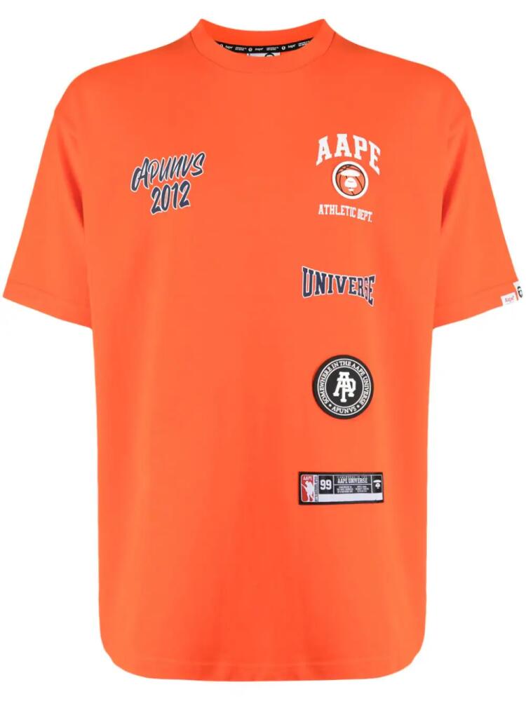 AAPE BY *A BATHING APE® appliqué-detail cotton T-shirt - Orange Cover