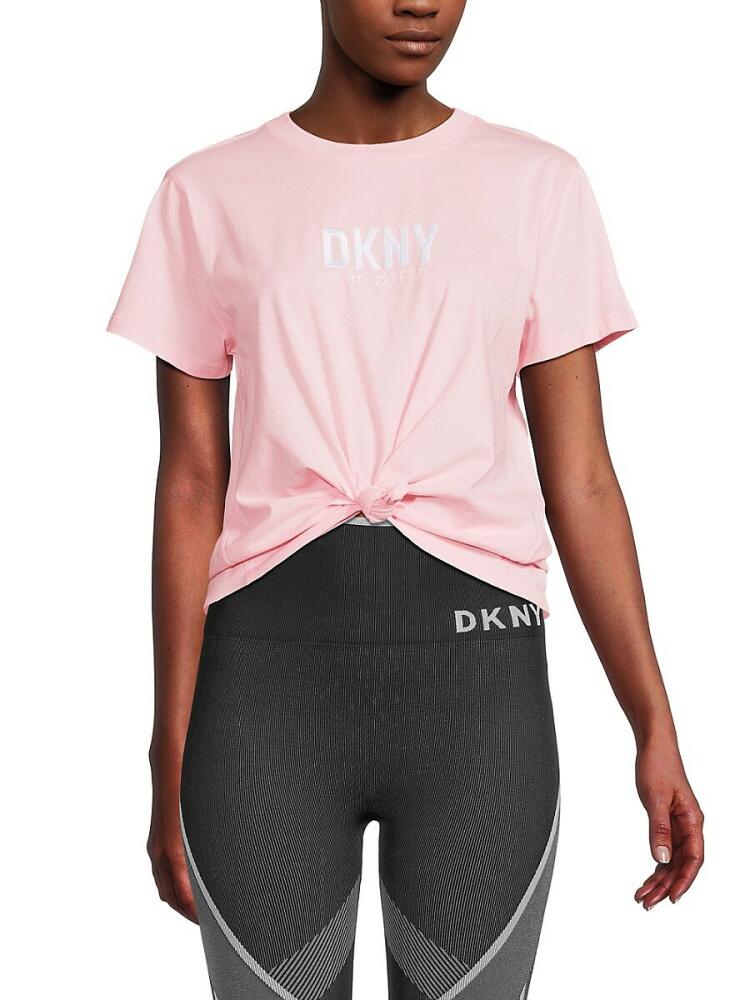 DKNY Women's Logo Twisted Tee - Pink Cover