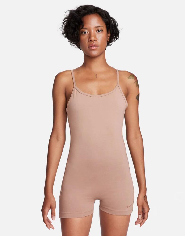 Nike one piece jumpsuit with tape detail in beige-White Cover