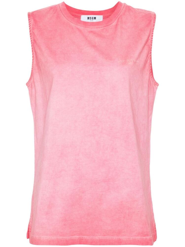 MSGM logo-embroidered cotton tank top - Pink Cover