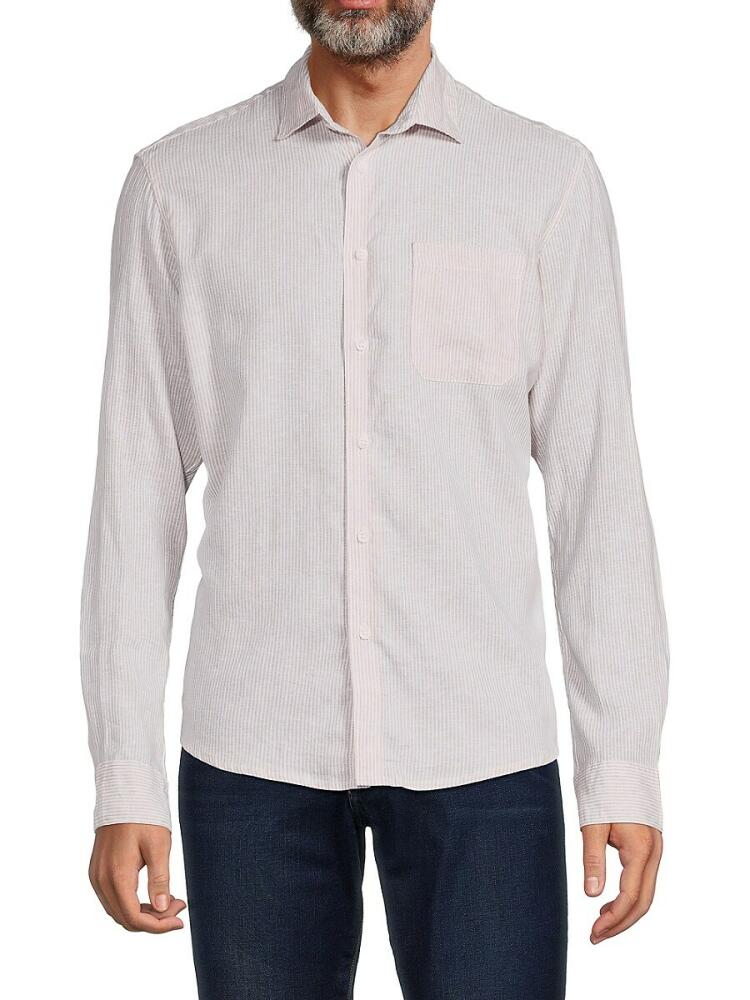 Saks Fifth Avenue Men's Linen Blend Microstripe Button Down Shirt - Acorn Cover