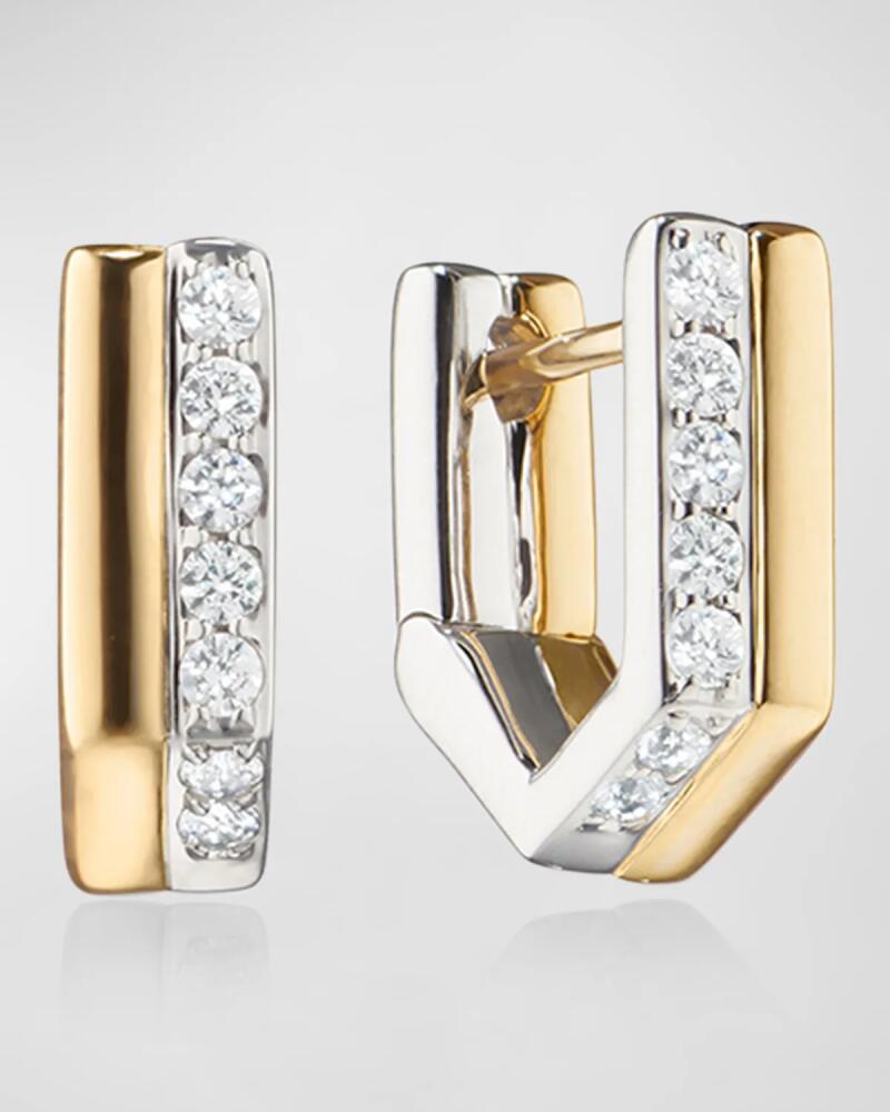 Monica Rich Kosann 18K Gold and Sterling Silver Huggie Earrings with White Sapphire Cover