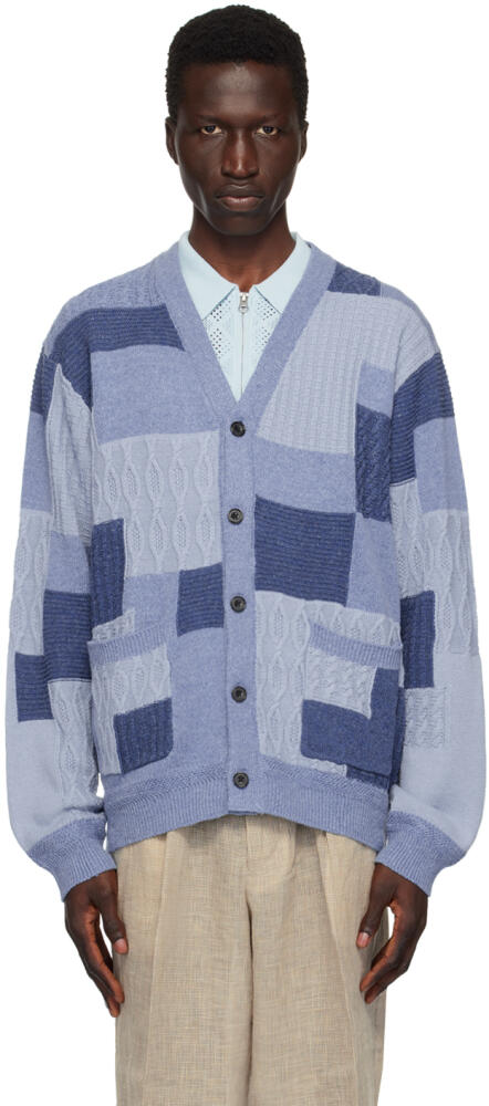 BEAMS PLUS Blue Patchwork Cardigan Cover