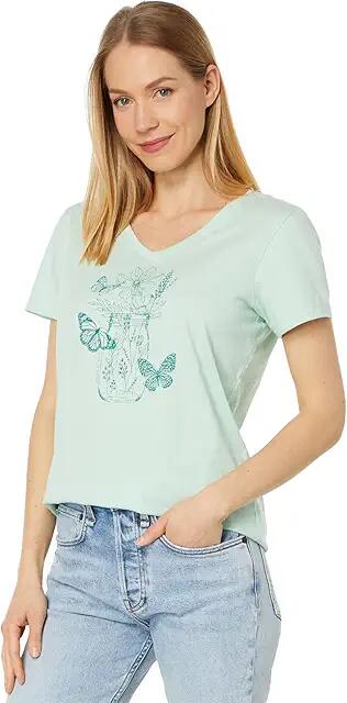 Life is Good Wildflower and Butterflies Jar Short Sleeve Crusher-Lite Tee (Sage Green) Women's T Shirt Cover