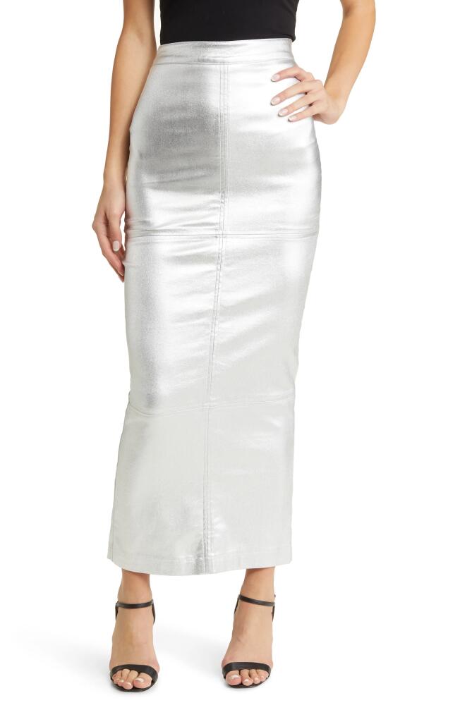 NIKKI LUND Iggy Metallic Maxi Skirt in Silver Cover