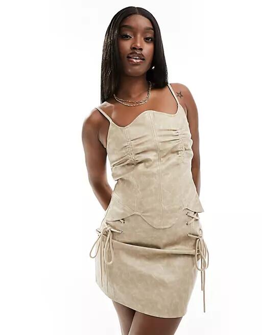 Simmi leather look ruched corset top in beige - part of a set-Neutral Cover