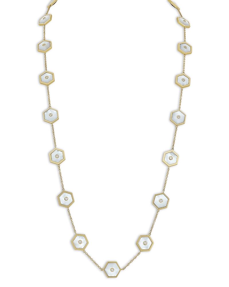 Miseno Jewelry 18K Yellow Gold Baia Mother of Pearl & Diamond Hexagon Station Necklace, 32 Cover