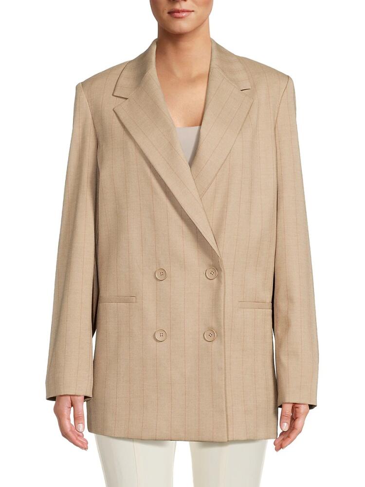 DKNY Women's Striped Double Breasted Blazer - Safari Khaki Cover