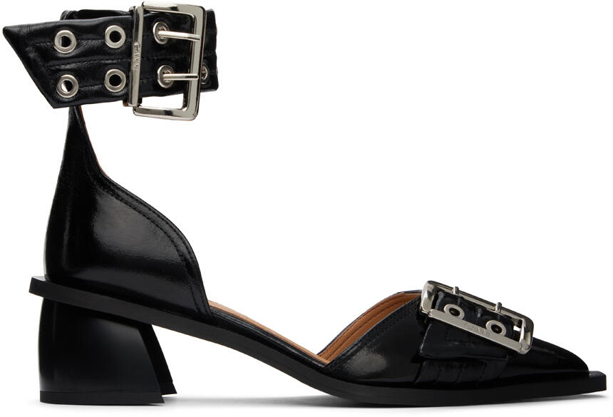 GANNI Black Chunky Buckle Open Cut Heels Cover