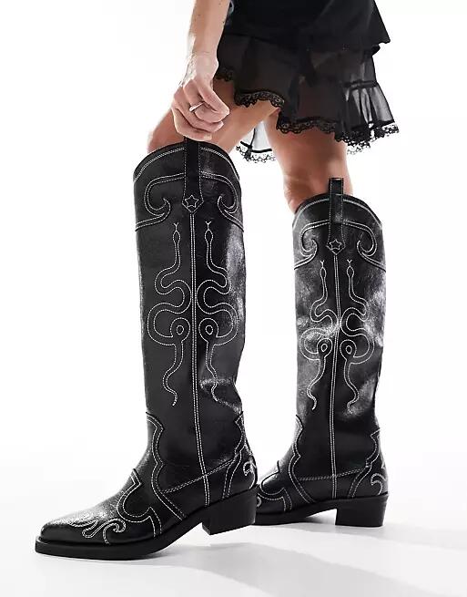 Public Desire Serpentine western boots with embroidery in black Cover