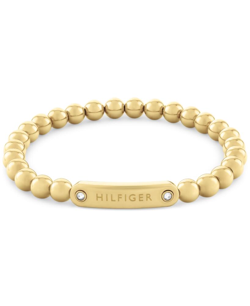 Tommy Hilfiger Beaded Stainless Steel Logo Stretch Bracelet - Gold Plate Cover