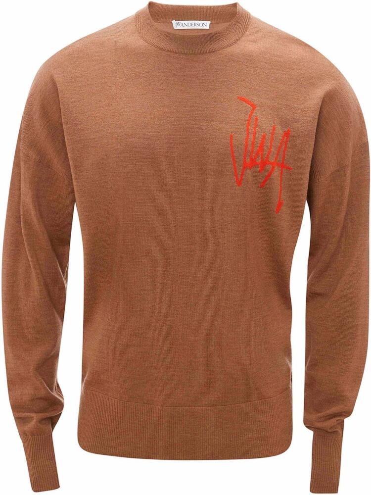 JW Anderson intarsia-logo crew neck jumper - Brown Cover