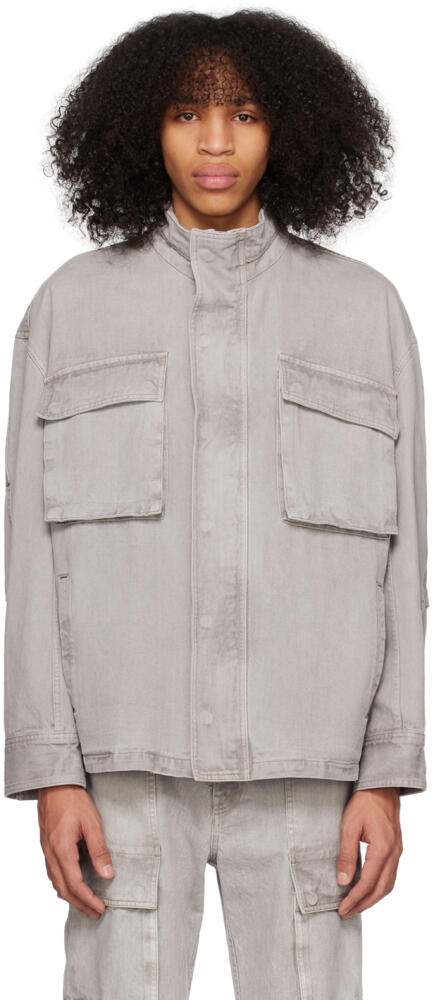 System Gray Stand Collar Denim Jacket Cover