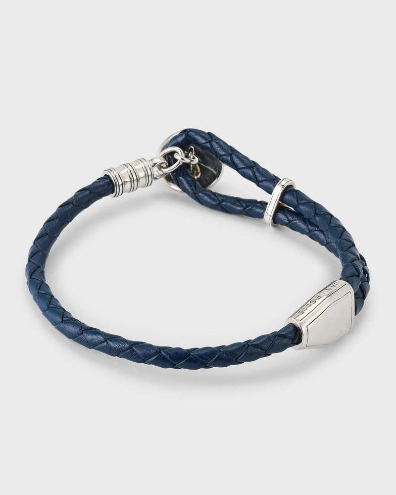 Jan Leslie Men's Braided Leather Bracelet with Blue Tiger's Eye Cover