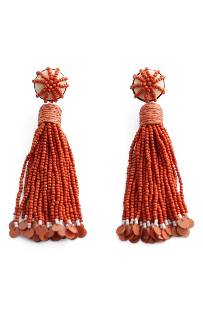 MANGO Beaded Tassel Drop Earrings in Russet Cover