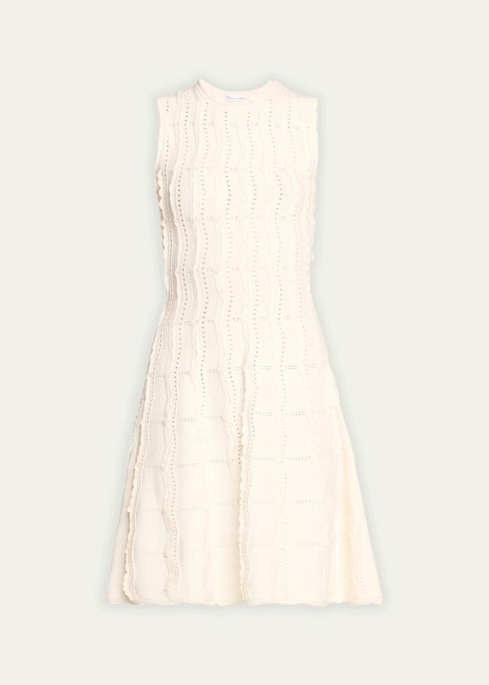 Oscar de la Renta Jewel-Neck Sleeveless Wave Pointelle Knit Fit-&-Flare Dress Cover