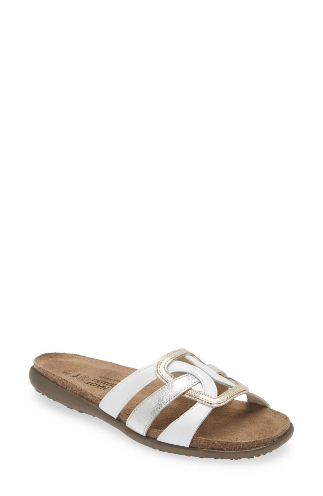 Naot Liv Slide Sandal in White/Silver/Gold Cover