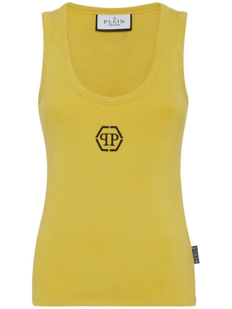 Philipp Plein hexagon-logo cotton tank top - Yellow Cover