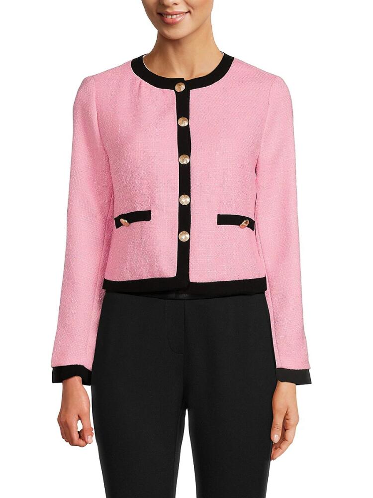 Wdny Women's Piping Textured Jacket - Pink Black Cover