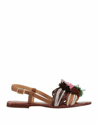 Cafènoir Woman Sandals Brown Soft Leather, Textile fibers Cover