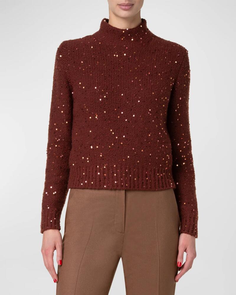 Akris Mock-Neck Sequin Wool-Cashmere Sweater Cover