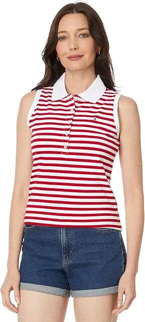 Tommy Hilfiger Sleeveless Stripe Polo (Scarlet/Bright White) Women's Clothing Cover