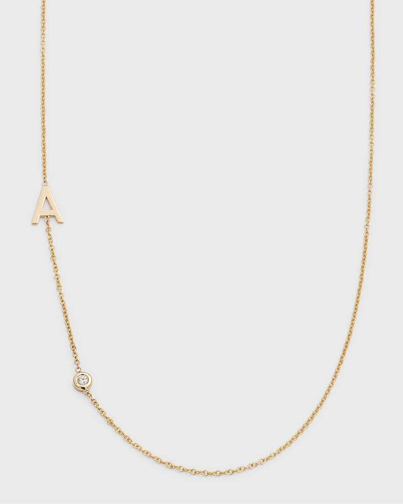 Zoe Lev Jewelry 14k Gold Asymmetrical Initial and Bezel Diamond Necklace Cover