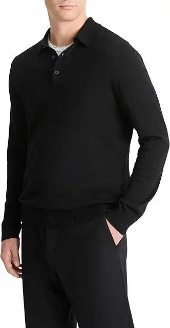 Vince Merino Long Sleeve Polo (Black) Men's Short Sleeve Knit Cover