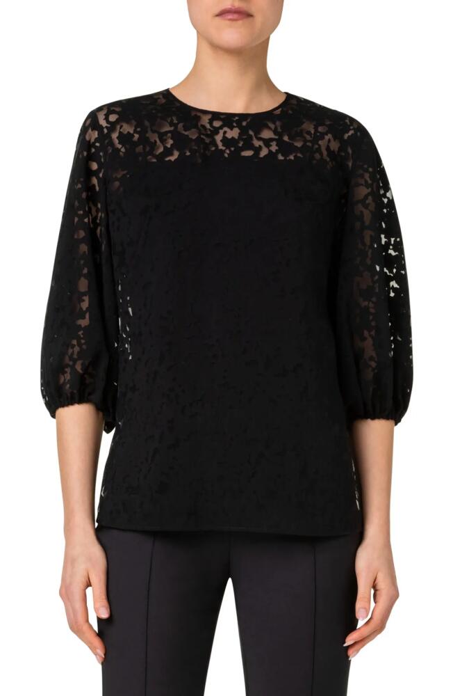 Akris punto Puf Sleeve Kaliedoscope Organza Blouse in 009 Black Cover