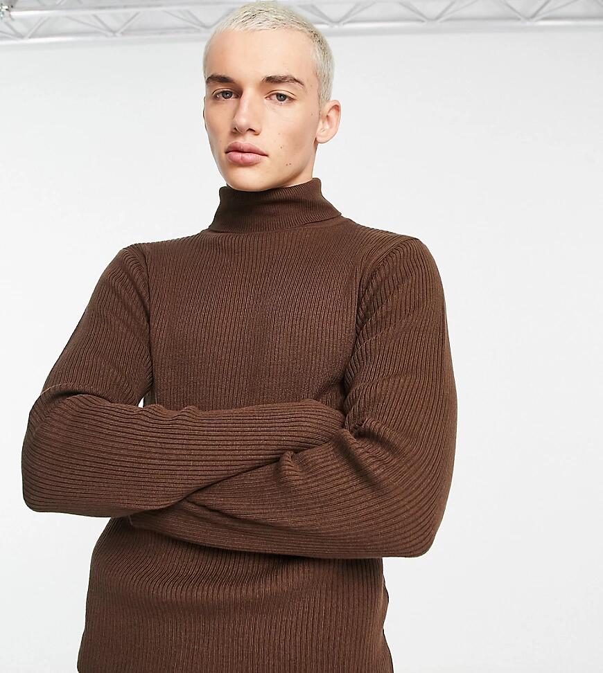 COLLUSION knitted ribbed roll neck sweater in chocolate brown Cover