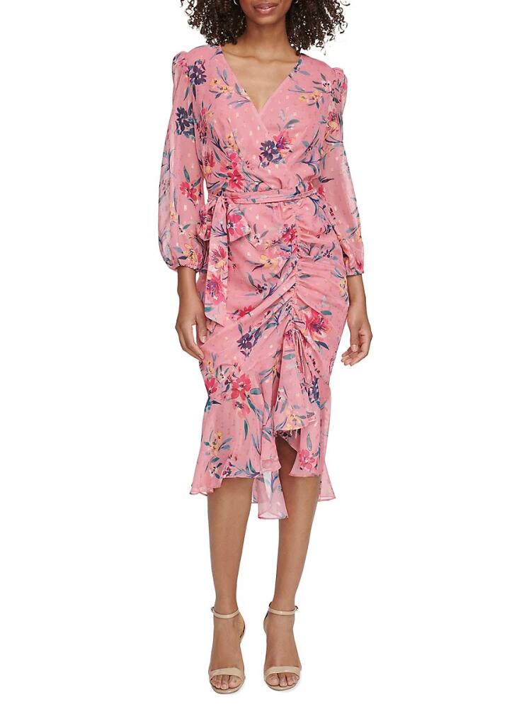 Eliza J Women's Floral Midi Faux Wrap Dress - Blush Cover