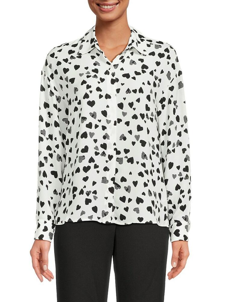 T Tahari Women's Heart Button Up Blouse - Black White Cover