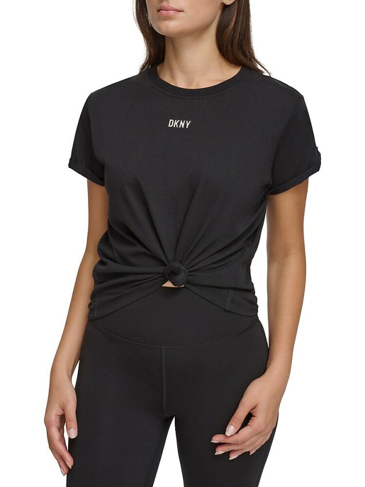 DKNY Women's Metallic Logo Tie Tee - Black Cover