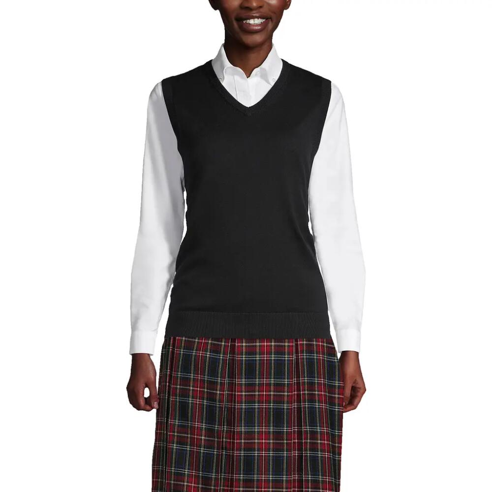 Lands' End School Uniform Cotton Modal Fine Gauge Sweater Vest in Black Cover