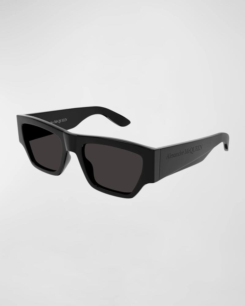 Alexander McQueen Men's Rectangle Acetate Sunglasses with Wide Tapered Arms Cover