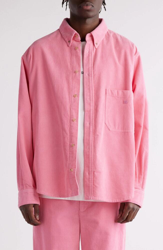 Acne Studios Cotton Corduroy Button-Down Shirt in Tango Pink Cover