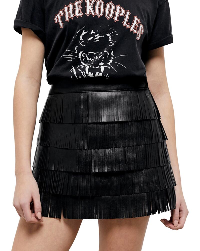 The Kooples Leather Tiered Fringe Mini Skirt Cover