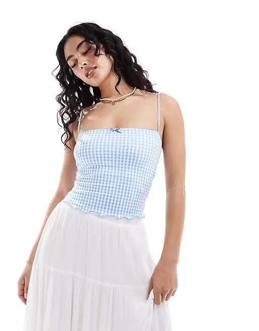 Bershka strappy straight neck cami top in blue gingham Cover