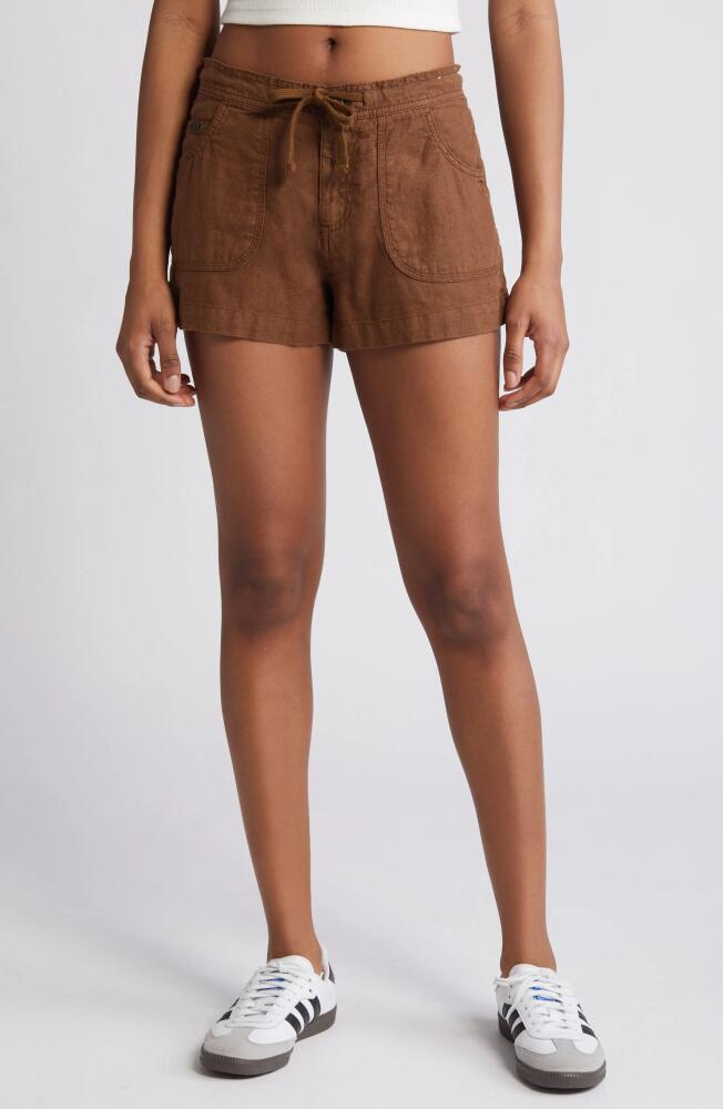 BDG Urban Outfitters Linen Drawstring Shorts in Chocolate Cover