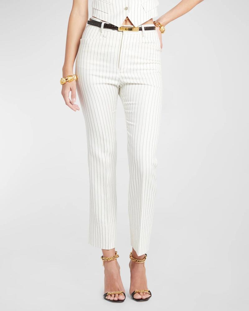 TOM FORD Mid-Rise Pinstripe Straight-Leg Ankle Tailored Pants Cover