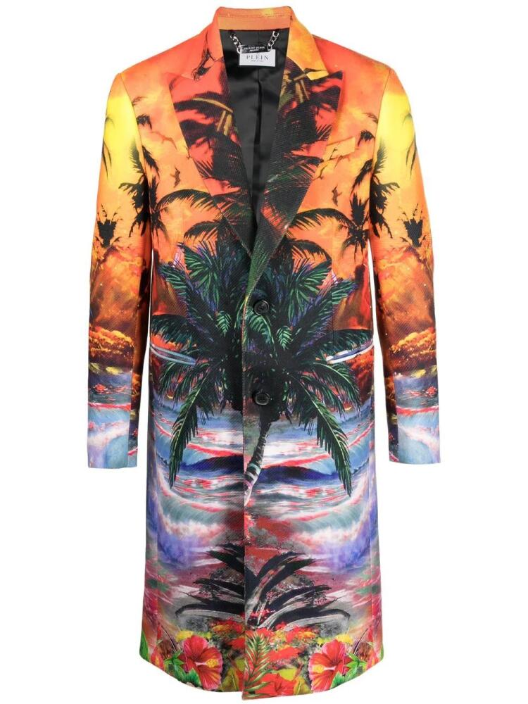 Philipp Plein Hawaii graphic-print coat - Orange Cover