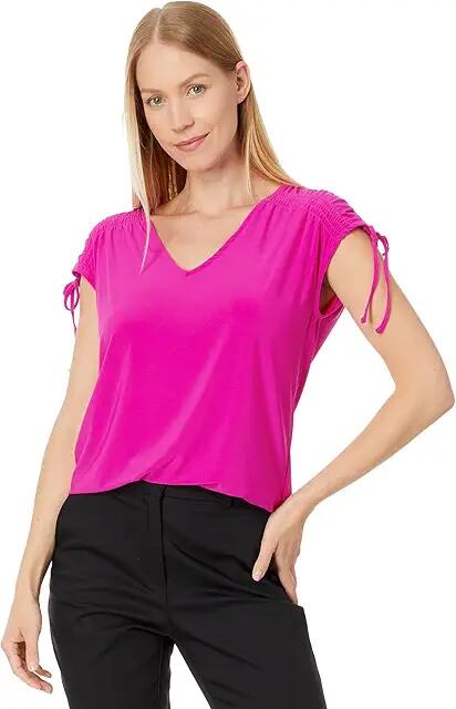 Vince Camuto Slvlss V Neck With Shirring At Shoulders (FRCLY Fuchsia) Women's Clothing Cover