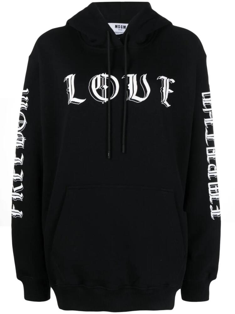 MSGM logo-print jersey-fleece hoodie - Black Cover