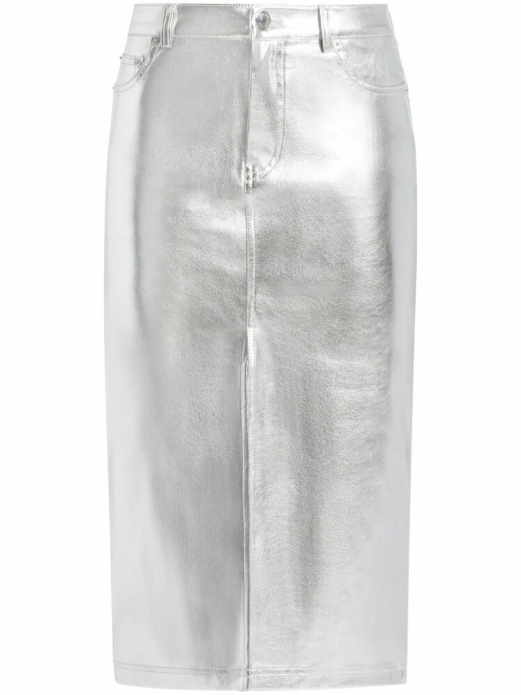 STAUD Oaklyn metallic-effect midi skirt - Silver Cover